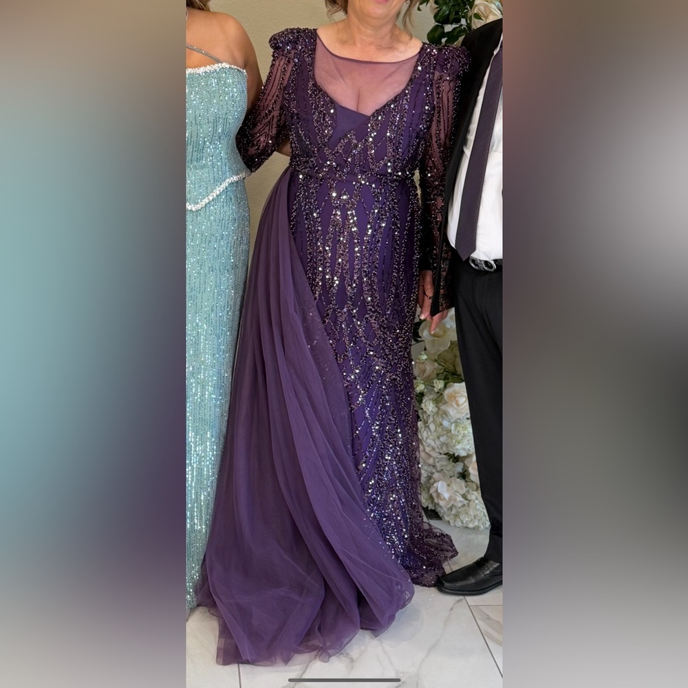 Purple Asymmetrical Embellished Gown for Wedding Guest